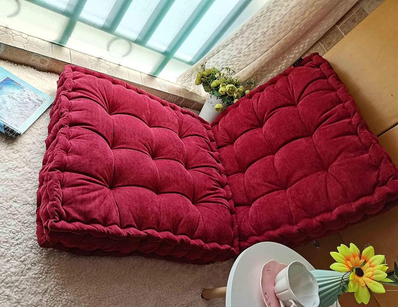 Verpert Floor Pillow 25x25 Inch, Square Meditation Cushion Floor Seating for Adults, Oversized Tufted seat Cushion Reading Nook for Kids, Yoga Meditation Pillow for Sitting on Floor Maroon - Image 3